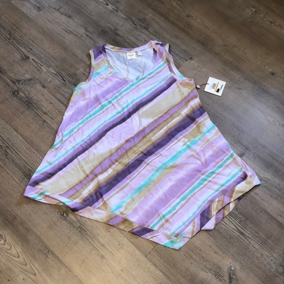 Rafaella Sport Asymetric Hem Stripe Comfy Soft Stretchy Sleeveless Top Small - Picture 1 of 6